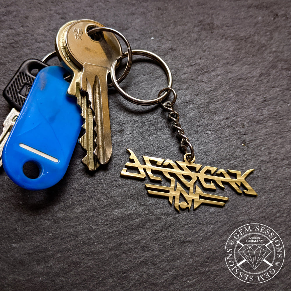 Schlüsselanhänger "BERSERK INC." aus Schlagzeugbecken (Signature | Upcycling | Bronze)