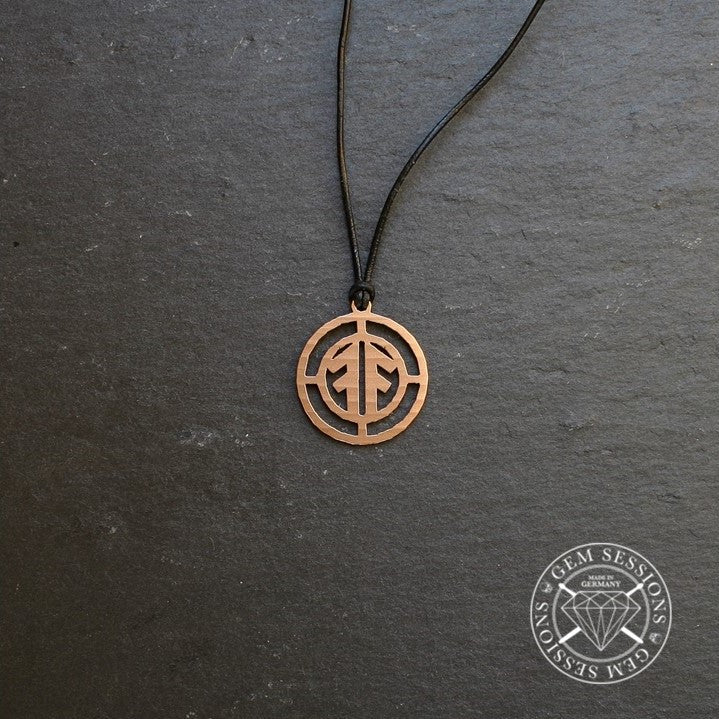 Halskette "RUNES" aus Schlagzeugbecken (Pagan | Upcycling | Bronze)